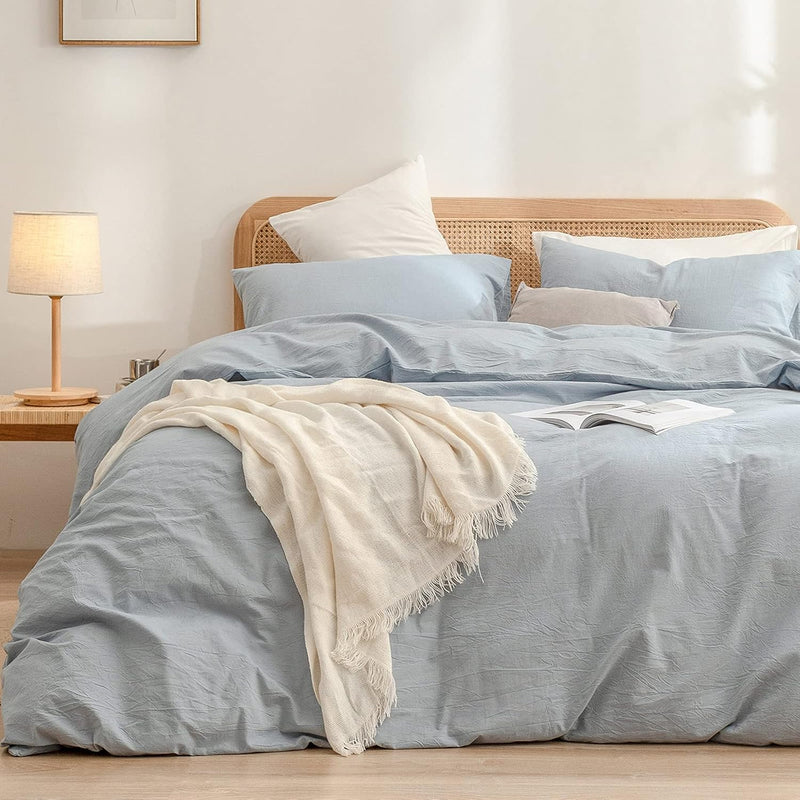 Duvet Cover Set 100% Washed Cotton Linen Feel Super Soft Comfortable Chic Ligh