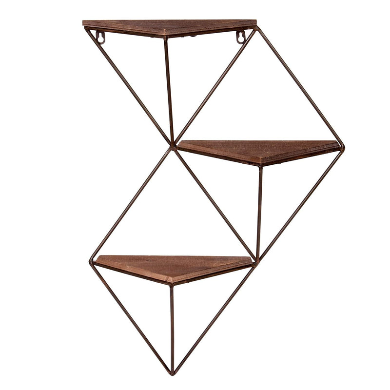 Three Step Wood And Metal Geometric Triangle Wall Shelf