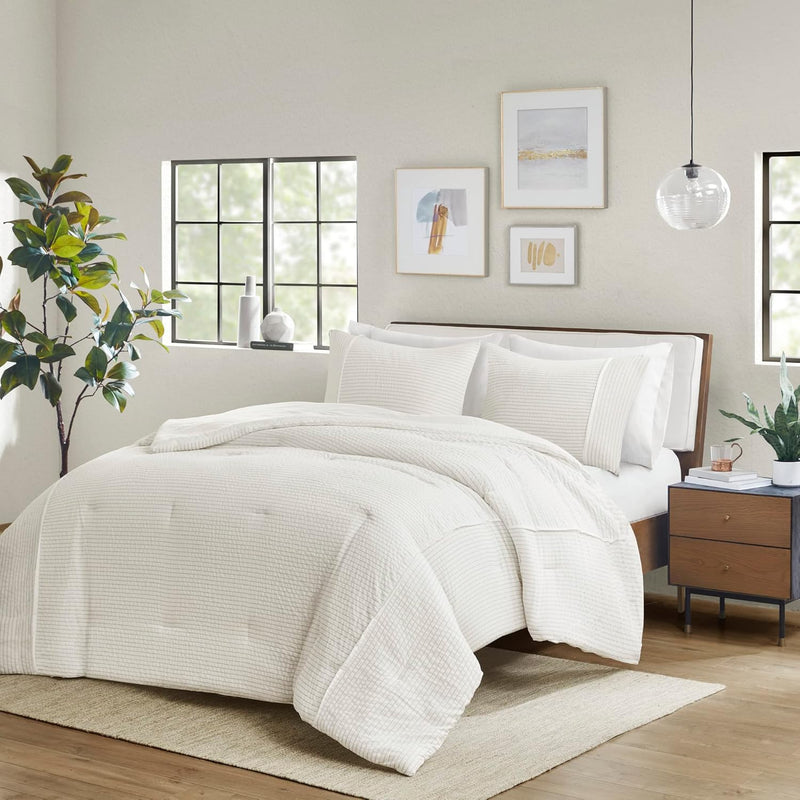 Apollo Oversized Comforter Set - Cationic Dye Seersucker Striped Bed Cover Des