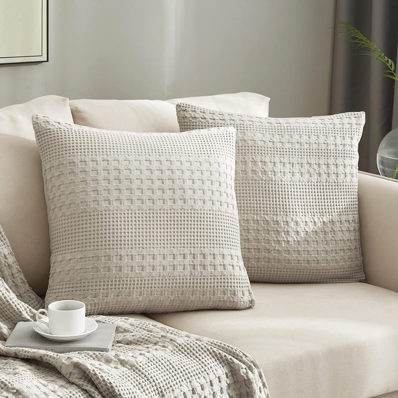 Waffle Weave Pillowcases 100% Cotton Pillow Sham 20”X20” Khaki Throw Pillow Co