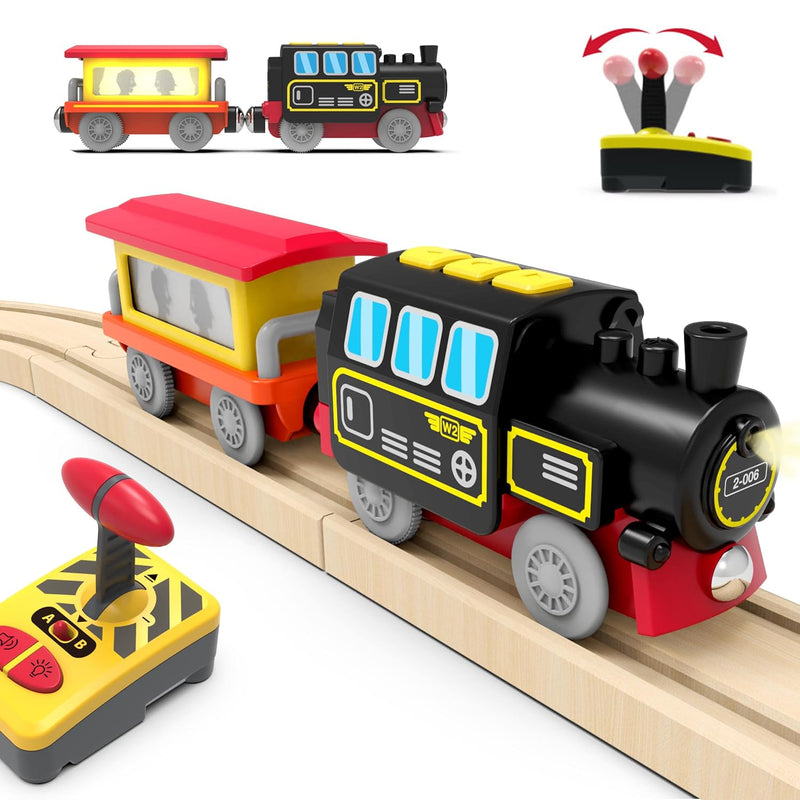 Motorized Train For Wooden Track, Remote Control Train With Magnetic Connec