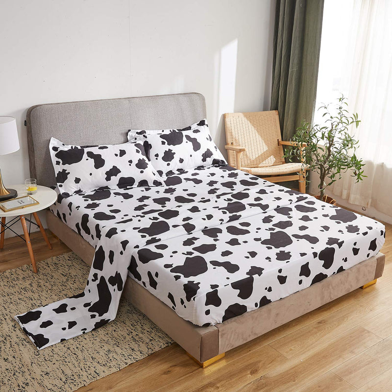 Cow Sheet Set Full Size- Bed Sheets - Black White Cow Sheets- Deep Pockets - 1