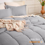 Twin Comforter Set - Grey Basket Weave Down Alternative Comforter Set Twin/Twin Xl Size, Lightweight All Season Bedding Set With 1 Pillow Sham