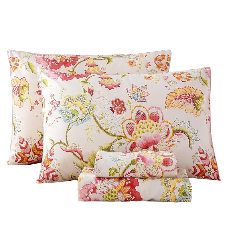 Flowers Plant Print Sheets Set Egyptian Cotton Botanical Floral Bed Sheets And