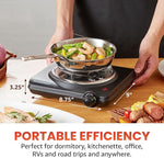 Countertop Single Coiled Burner Electric Hot Plate, Temperature Control, Indicator Light, Easy to Clean, Black