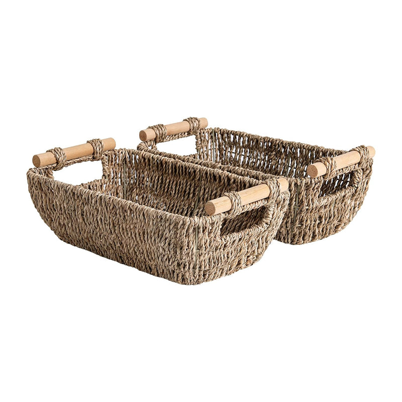 Small Wicker Baskets, Handwoven Baskets For Storage, Seagrass Rattan Baskets Wit