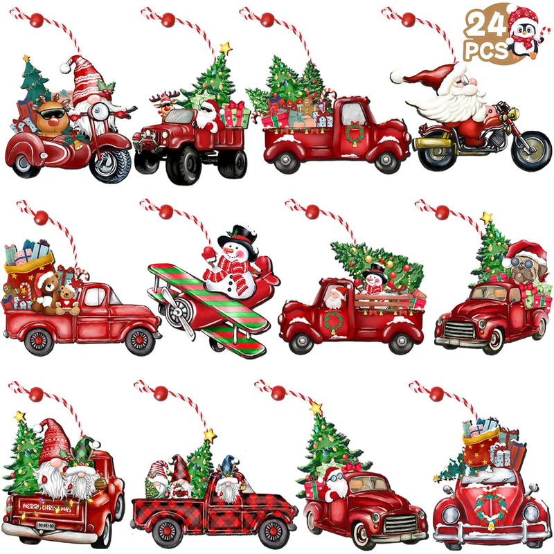 Wooden Christmas Truck Ornaments Red Truck Wooden Hanging Ornaments Wooden Car