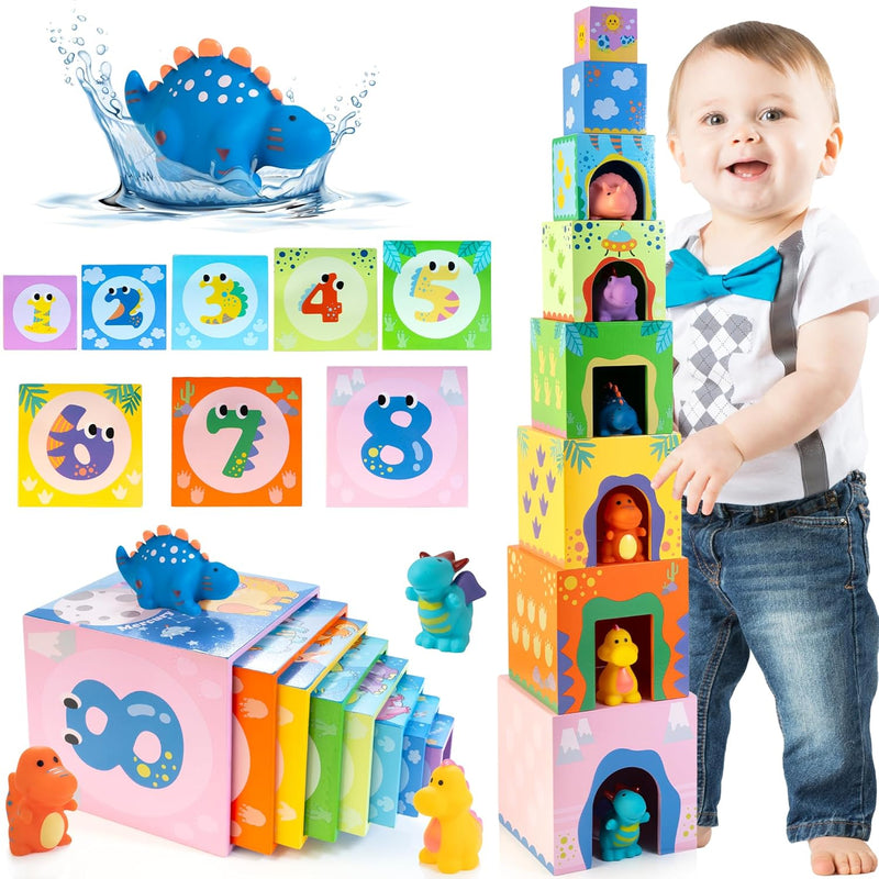 Wooden Dinosaur Nesting And Stacking Block Toys, Wooden Number Nesting Boxe
