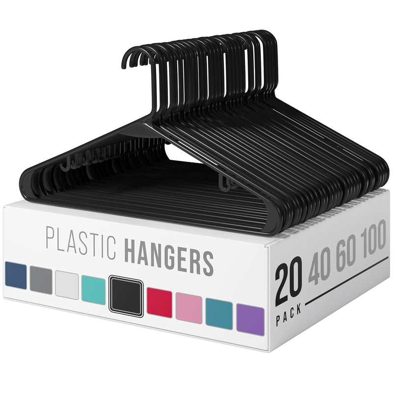 Plastic Clothes Hangers 20 Pack Black - Durable Coat And Clothes Hangers - Light