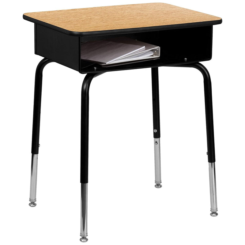 Billie Student Desk - Natural Open Front Metal School Desk - 24"W X 18"D Adjus