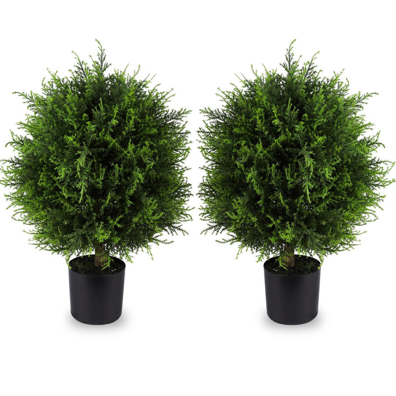 Artificial Topiary Cedar Ball Tree 20'' Fake Cedar Potted Plants Uv Rated Arti