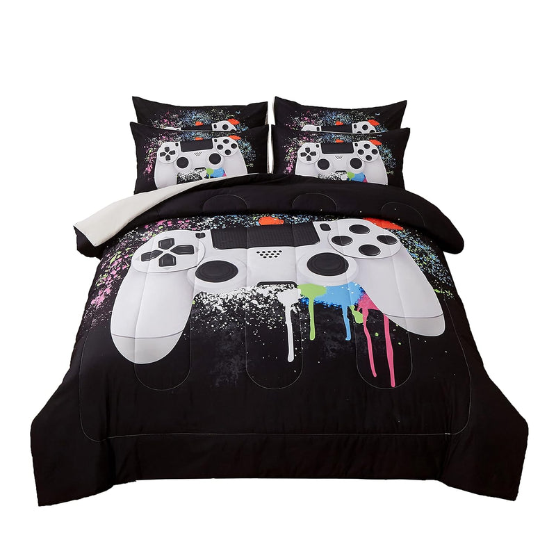 Gamer Bedding Sets For Boys, Twin Size 2-Piece Gaming Comforter Sets For Kids