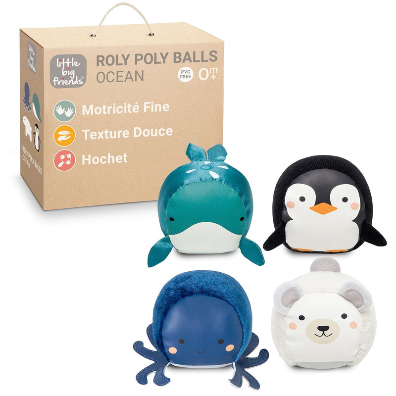 Roly Poly Balls Sensory Rattle Ball Toy For Baby, Set Of 4