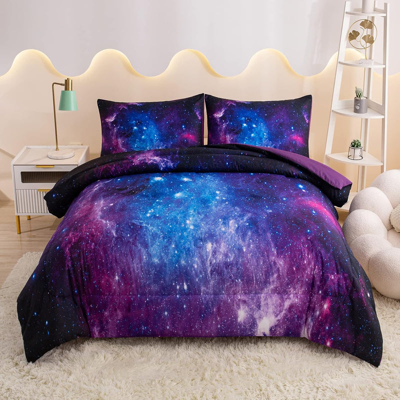Purple Galaxy Bedding, Space Comforter For Boys Girls, Twin Comforter Set For