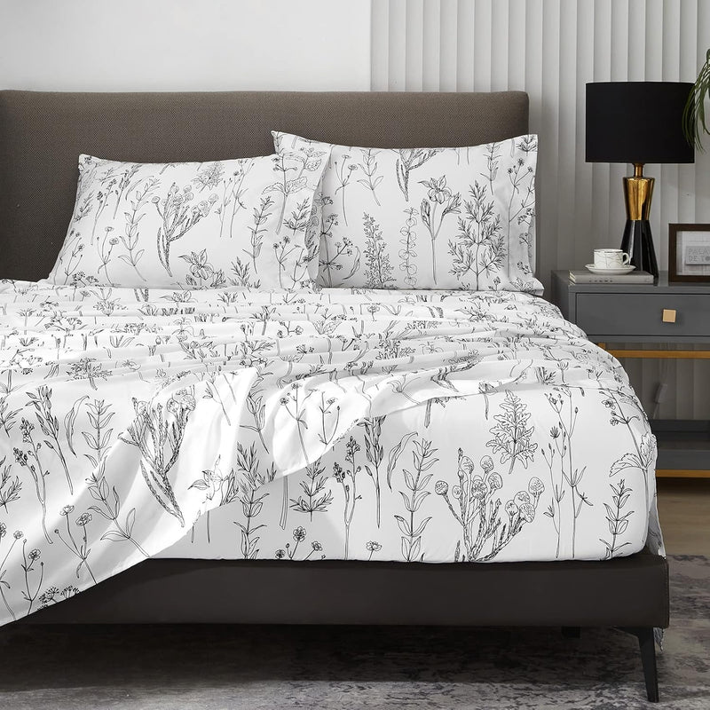 Floral Bed Sheets King Size, 18 Inches Deep Pocket Sheets 1800 Thread Count, B