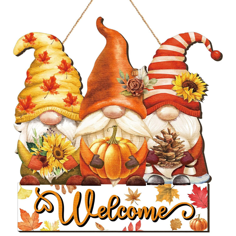 Fall Welcome Door Sign Gnome Hanging Door Decor Thanksgiving Wooden Sign Autum
