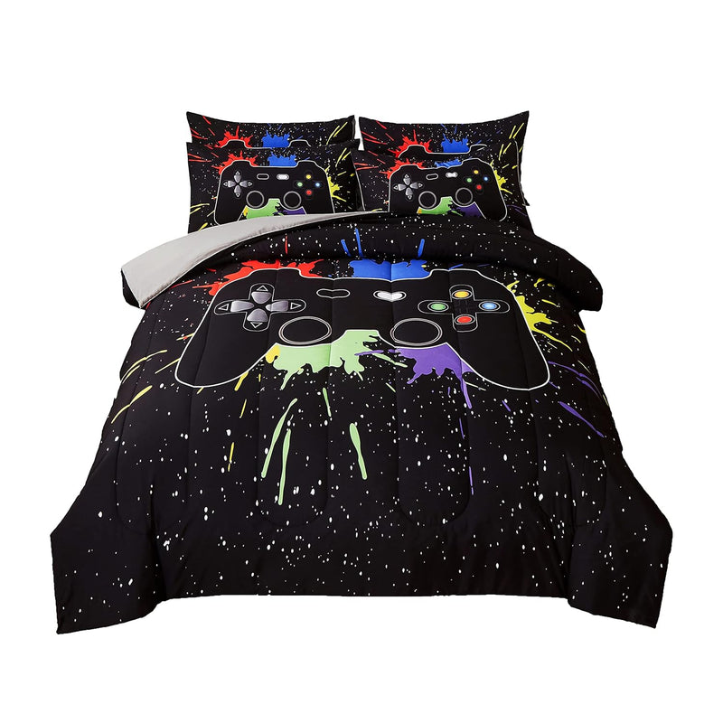 Gamer Comforter Sets Queen Size For Boys Teen,Game Controller Colorful Comfort