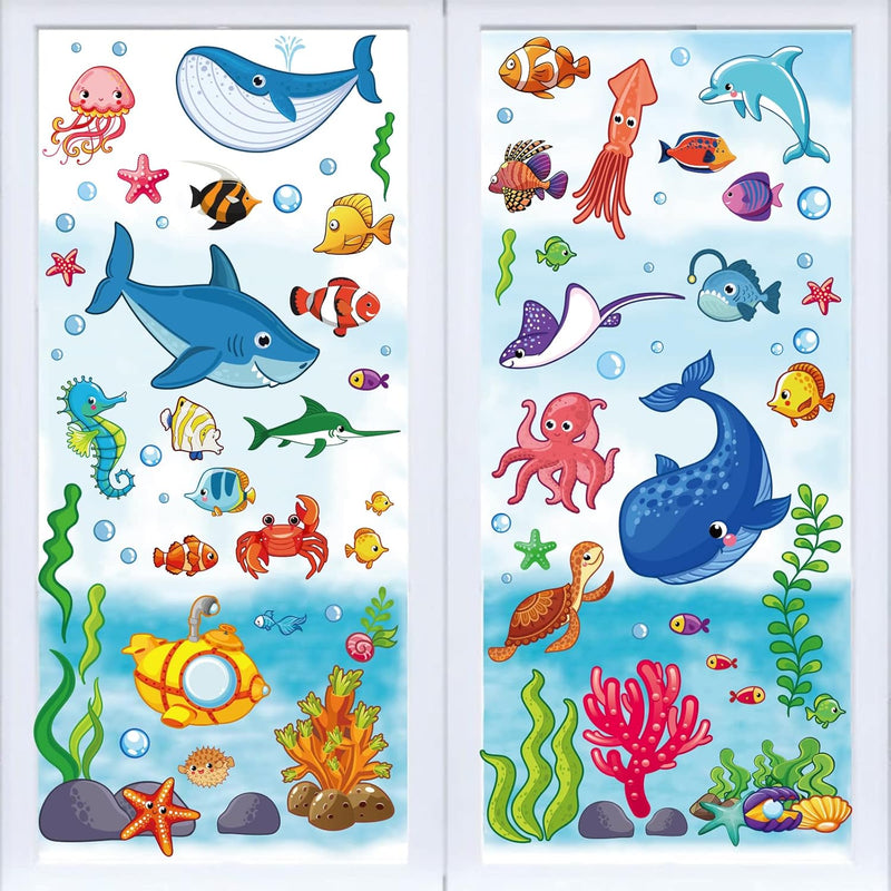 9 Sheets Ocean Themed Window Clings Stickers Cartoon Sea Life Under The Sea Do