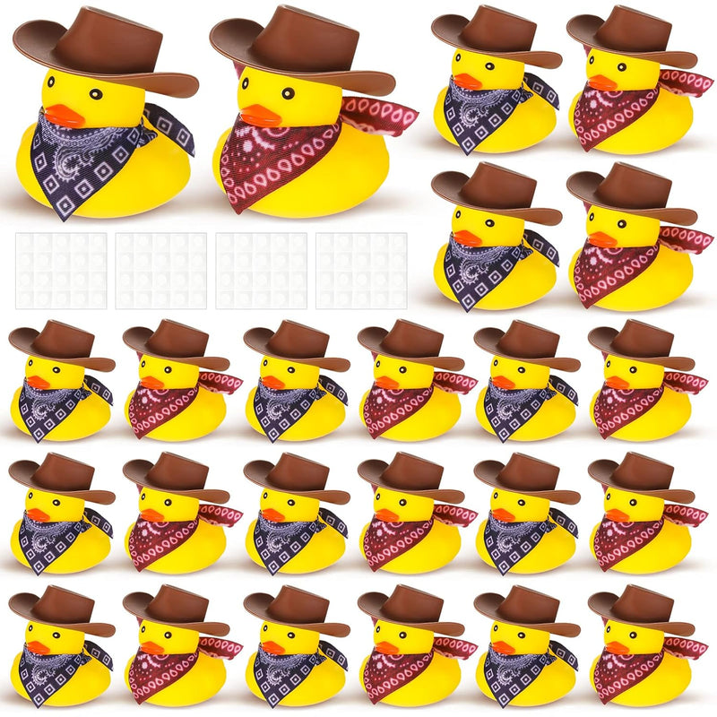 Set of 24 Cowboy Rubber Duck with Hat and Scarf, Mini Rubber Duckies Bath P