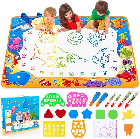 Reusable Water Doodle Mat for Kids with Drawing Pens and Templates