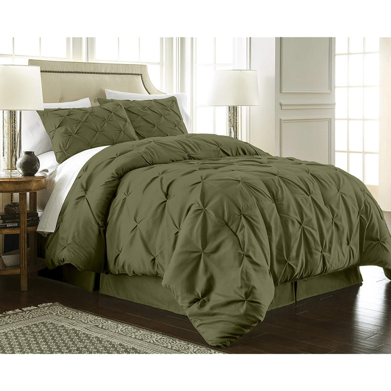 Berlin 3-Piece Pintuck Pinch Pleat Bedding Comforter Set (King, Olive)