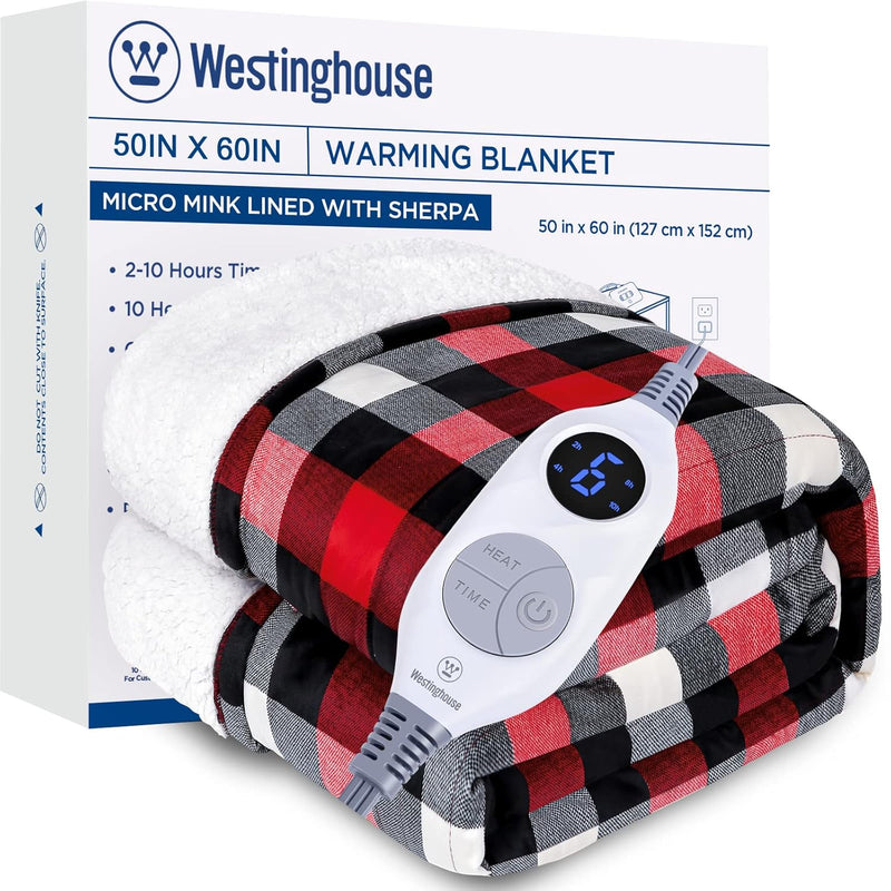 Electric Blanket Heated Throw Blanket, Plaid Sherpa Heating Blanket, 6 Heating