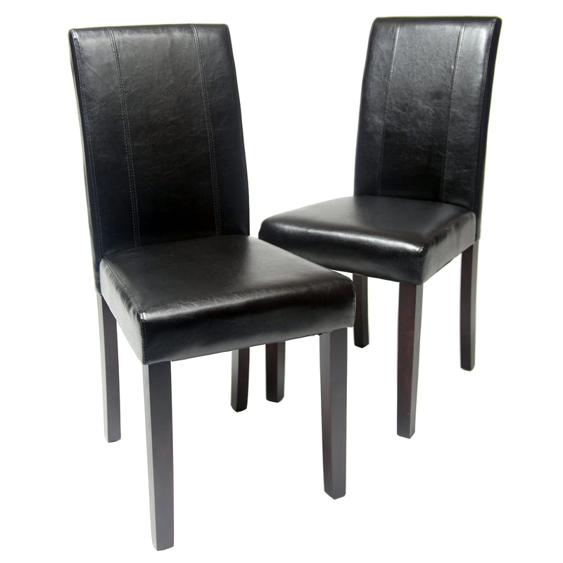 Urban Style Solid Wood Leatherette Padded Parson Chair, Black, Set Of 2