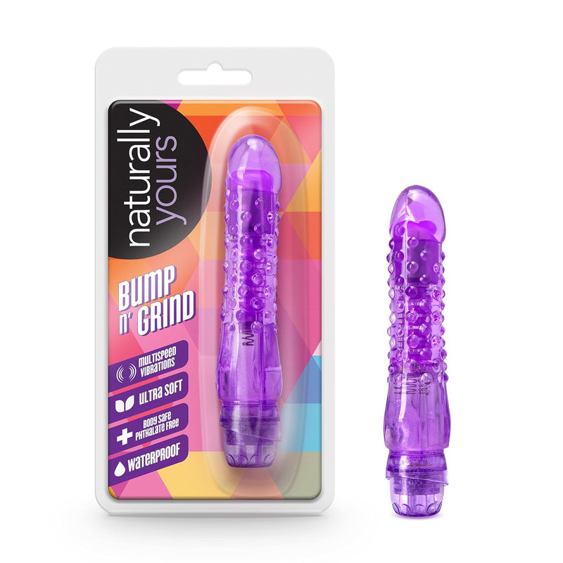 Bump N Grind - 6 Inch Soft Nubby Tickler Multispeed Vibrating Dildo Small 1.1" Wide Flexishaft Bendable Vibrator - Ipx7 Waterproof - Body Safe Sex Toy For Women Couples - Clear Purple