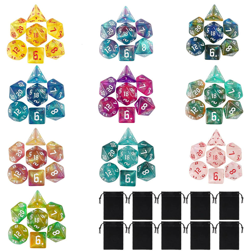 Dnd Dice Set, 10 X 7 (70 Pieces) Polyhedral Dice Set For Dungeons And Drago