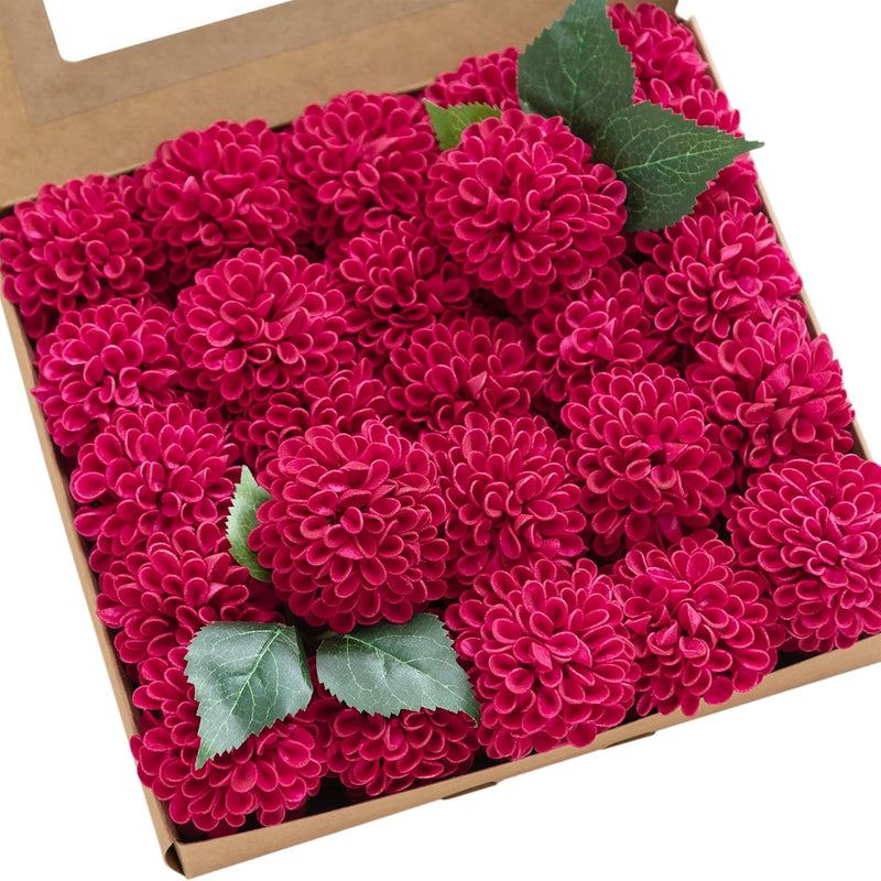 Flowers Hot Pink Flowers Dahlia Artificial Flowers 25Pcs Faux Fake Flowers W/S