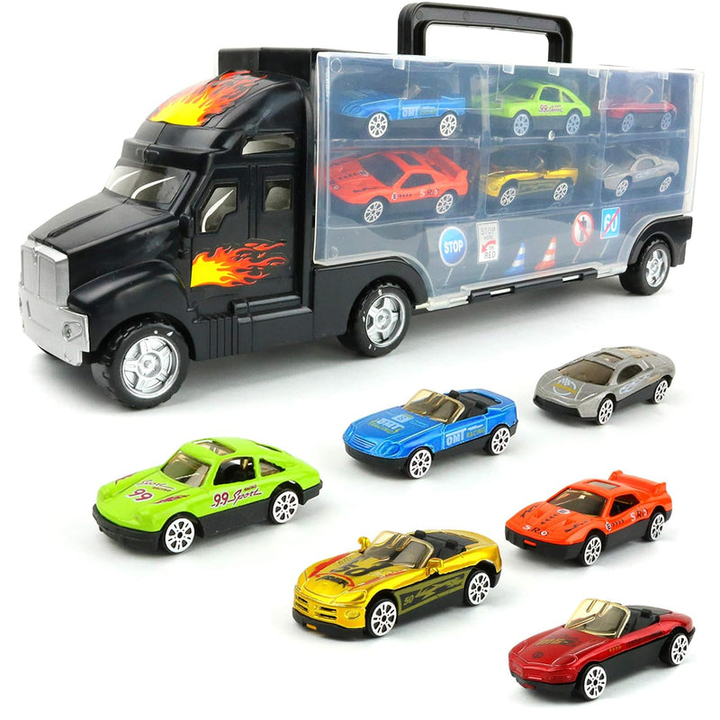 Transport Car Carrier Truck With 6 Stylish Metal Racing Cars With Carrying
