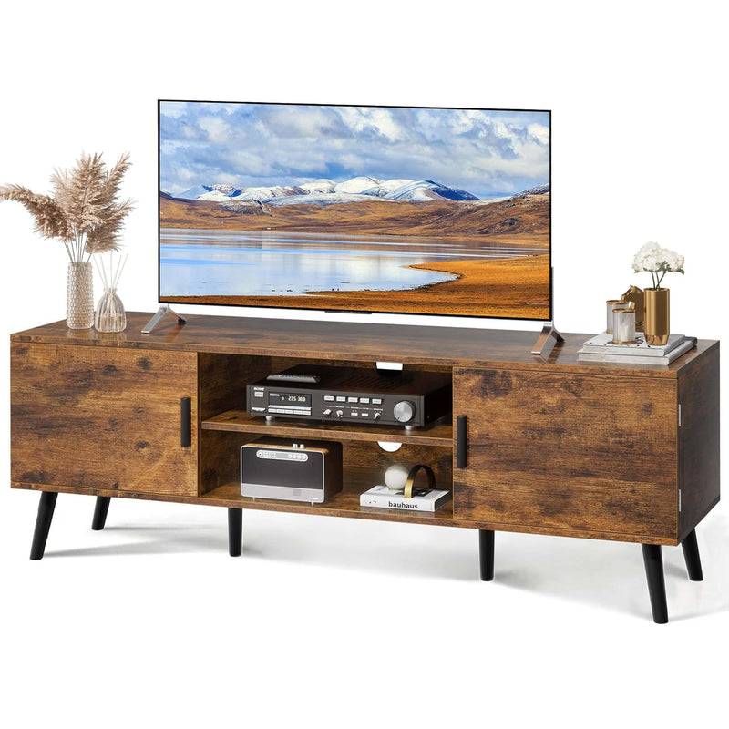 Tv Stand For 55 Inch Tv, Entertainment Center With Adjustable Shelf, 2 Cabinet