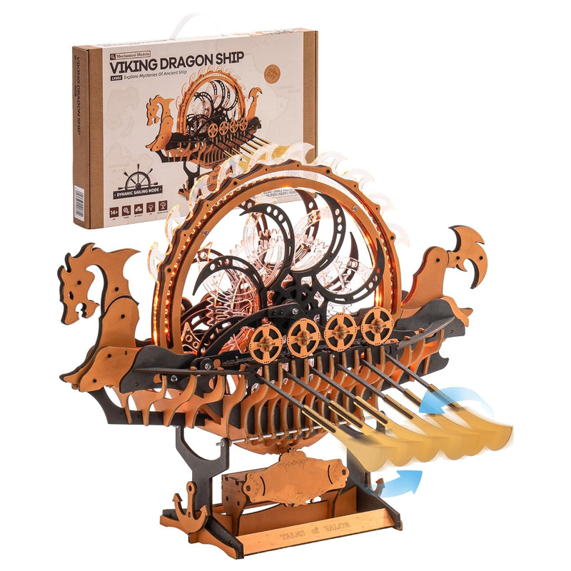 RoWood 3D Puzzles for Adults,Viking Dragon Ship Model Kit,18 Inch DIY Woode