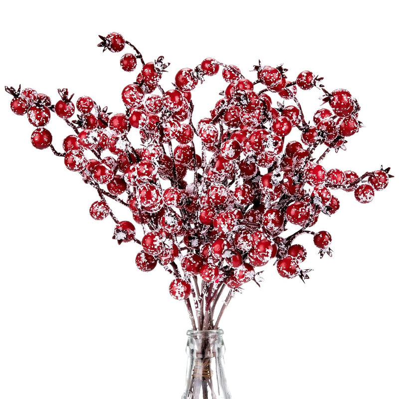 12 Pack Christmas Artificial Berry Picks Xmas Winter Frosted Red Berry Stems 1