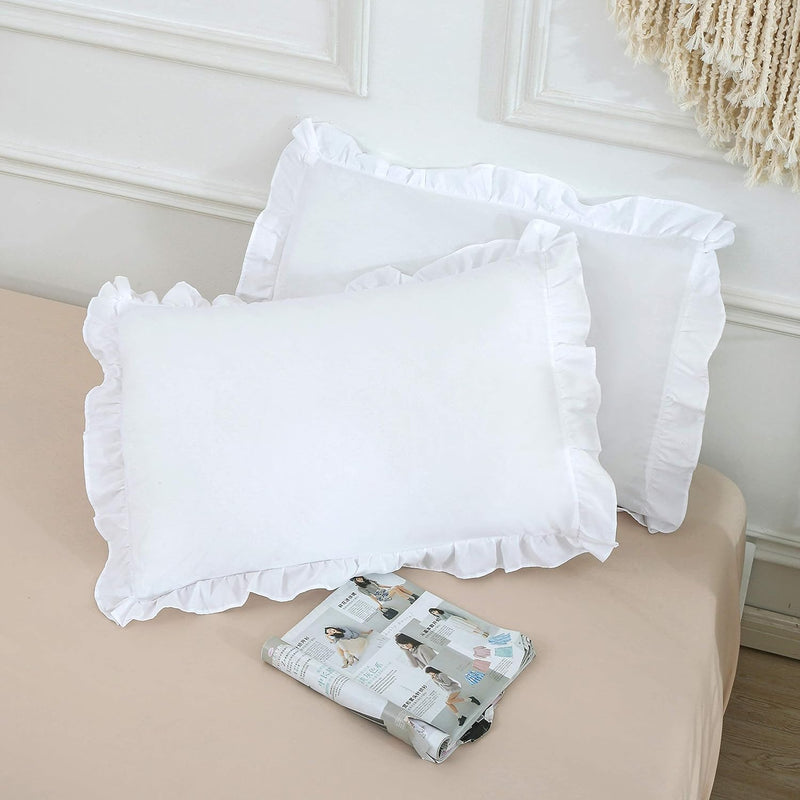 Ruffled Pillow Shams, Pack Of 2 Edge Ruffled Pillow Cases 100% Brushed Microfi
