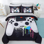 5 Piece Boys Queen Gamer Comforter Set With Sheets, 3D Colorful Video Game Con