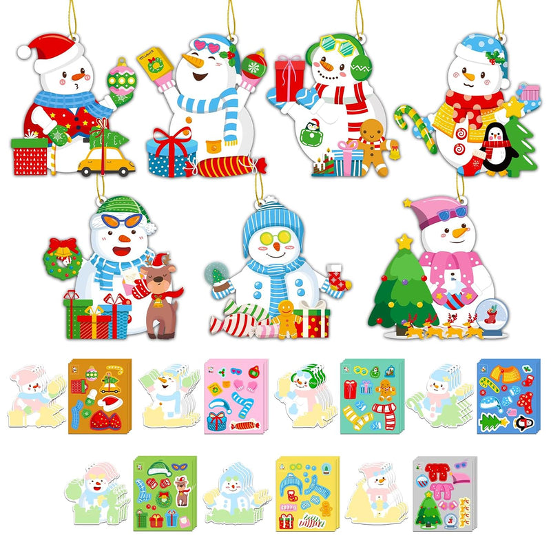 28 Pack Christmas Snowman Ornament Craft Kit for Kids, DIY Stickers & Cutouts