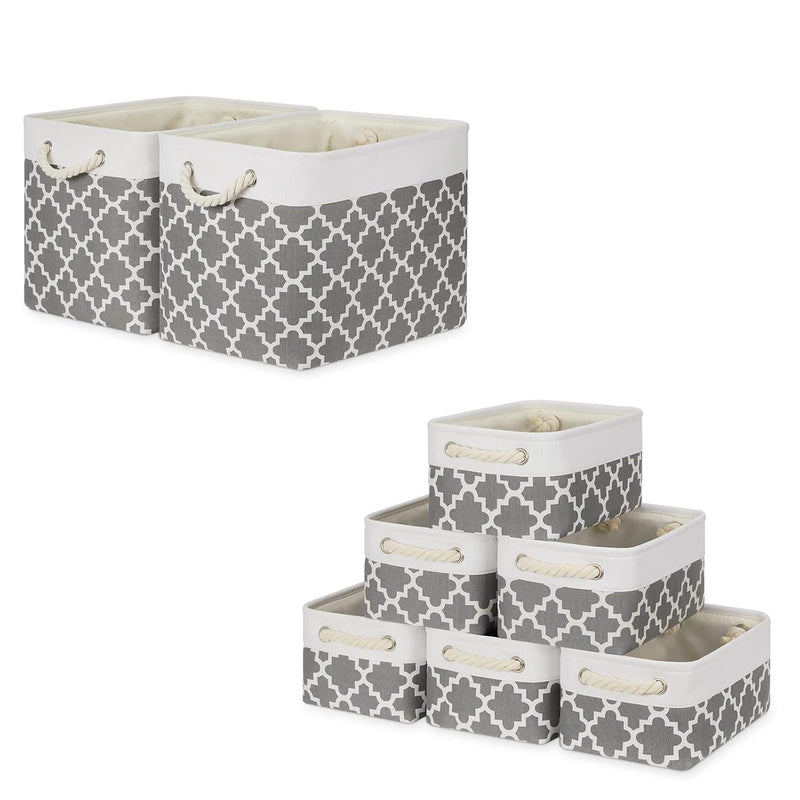 Baskets Set Fabric Storage Bins-White&Quatrefoil Grey Bundled Baskets Of 2 Large