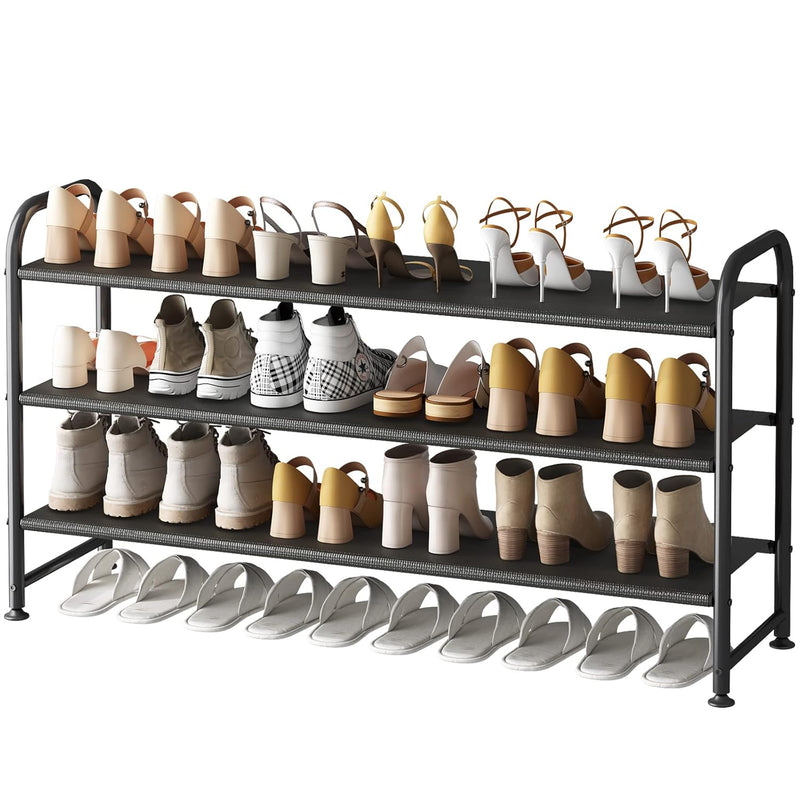 Shoe Rack 3 Tier Long Storage Organizer Metal Shoe Shelf For Closet Entryway Bla