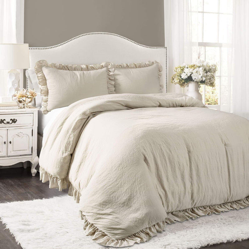 Wheat Reyna Comforter Ruffled 3 Piece Set With Pillow Sham King Size Bedding