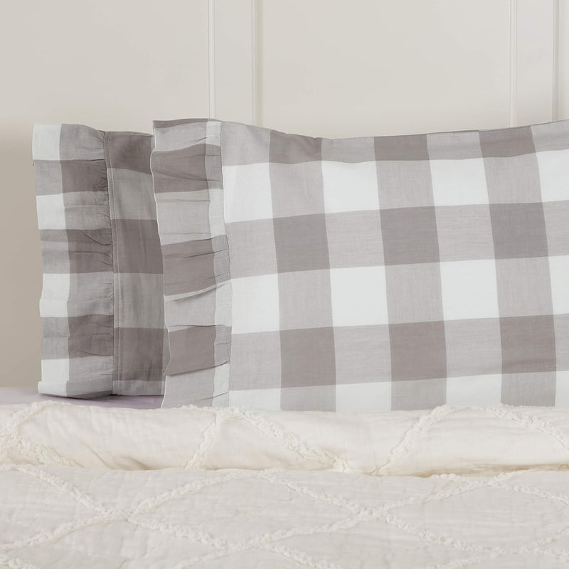 Madison Check Gray Standard Size Pillow Cases, Set Of 2, 21" L X 27" W, Buffal