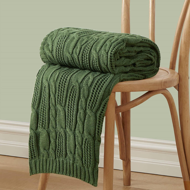 Cable Knit Throw Blankets 50 X 60 Inches, Soft Cozy And Lightweight Knitted Bl