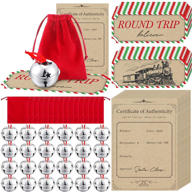 24 Sets Polar Santa Sleigh Bell Gift Christmas Believe Bell Ornaments Bulk Bel