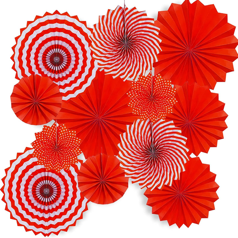 12Pcs Red Hanging Paper Fan Decorations Set For Wedding Mexican Party Kids Bir