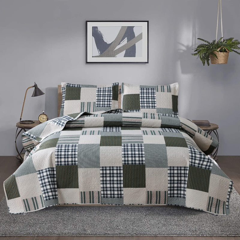 Bedspread Set Queen Size Quilt Set Bedding Lightweight Bedspread Plaid Patchwo