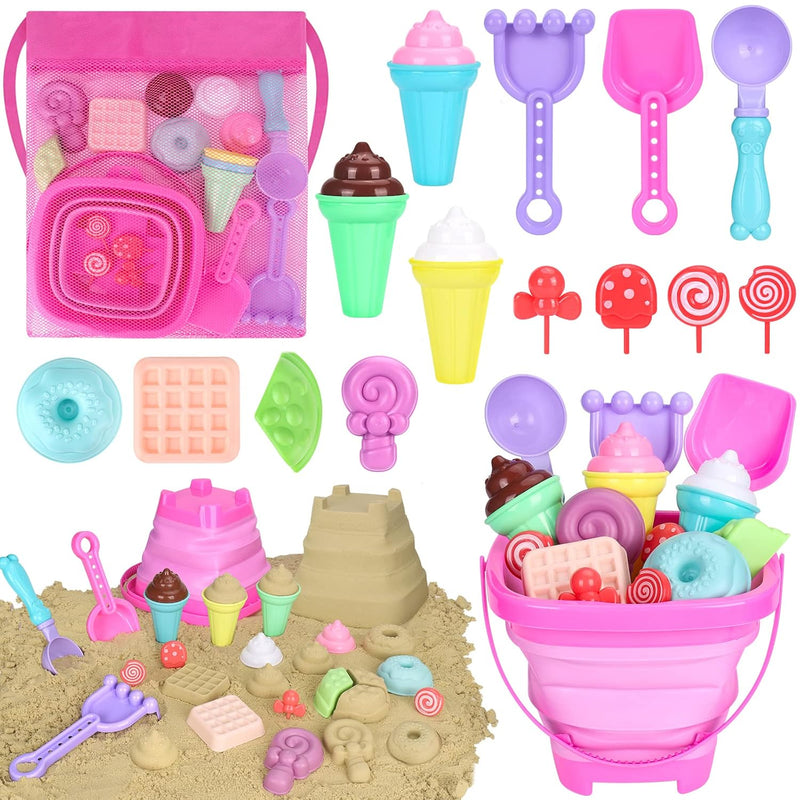 Collapsible Beach Toys Set For Kids Toddlers Girls, Collapsible Sand Bucket