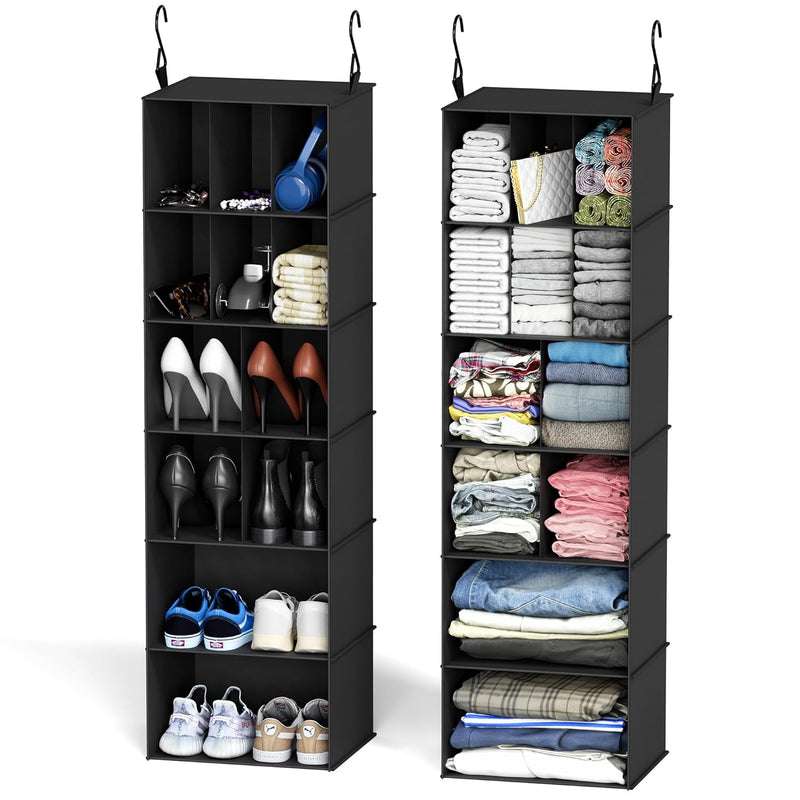 2 Pack Hanging Closet Organizer And Storage With Dividers, 24 Compartments Hangi
