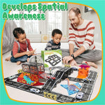 Magnetic Road Tiles Set with Pullback Cars for Kids Ages 3+