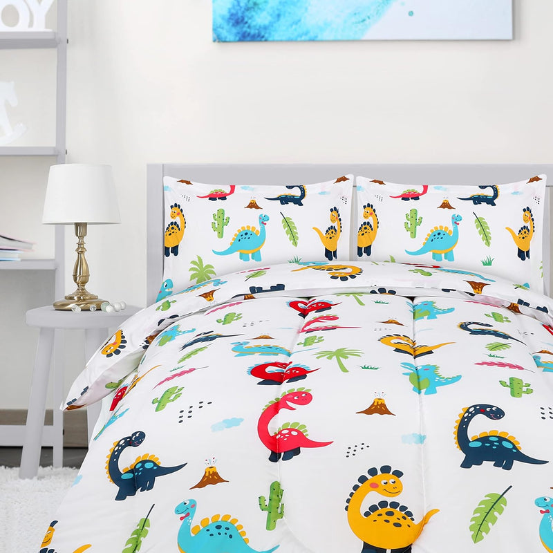 All Season Dinosaur Comforter Set With 2 Pillow Cases - 3 Piece Brushed Microf