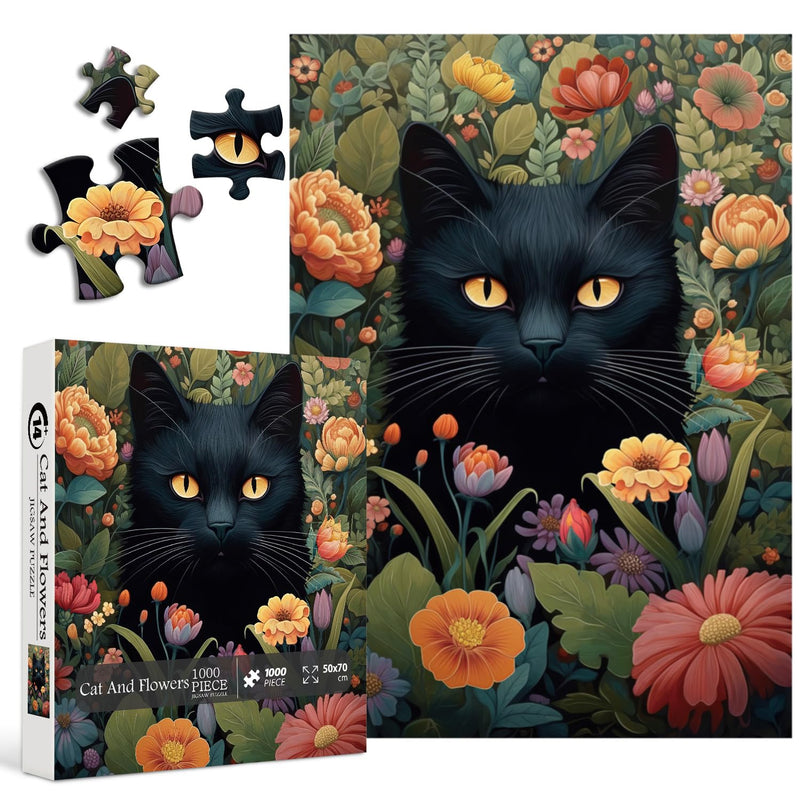 Vintage Cat Puzzles For Adults 1000 Pieces And Up, Flower Jigsaw Puzzles Co